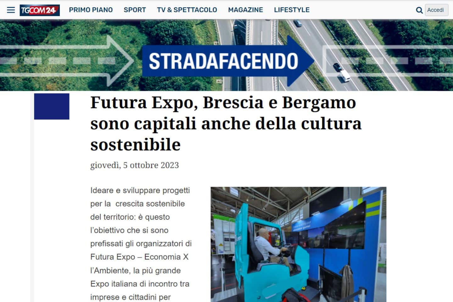 Simulatore Camion TGCom Fbrand Futura Expo Brescia FAI